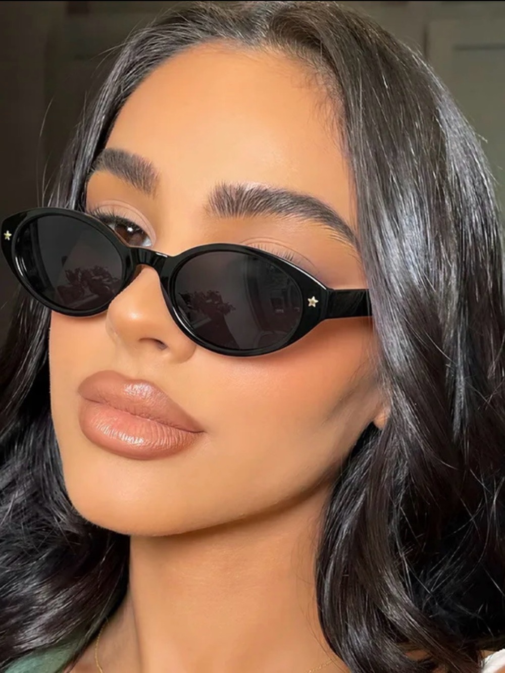 Black Oval Sunglasses with Star Accent